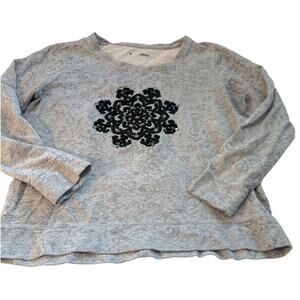 Gray & Black Lightweight Sweatshirt - Gray Black Studded Snowflake - Medium